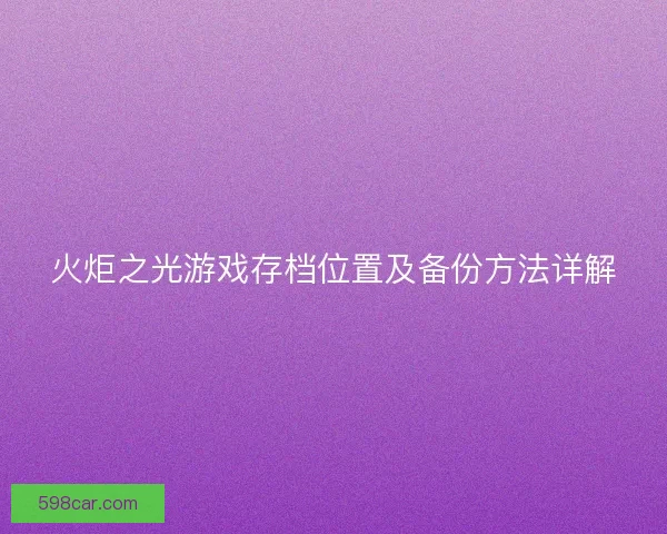 火炬之光游戏存档位置及备份方法详解