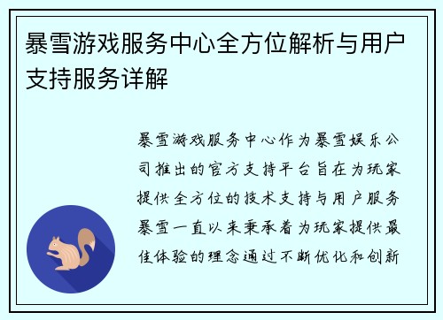 暴雪游戏服务中心全方位解析与用户支持服务详解